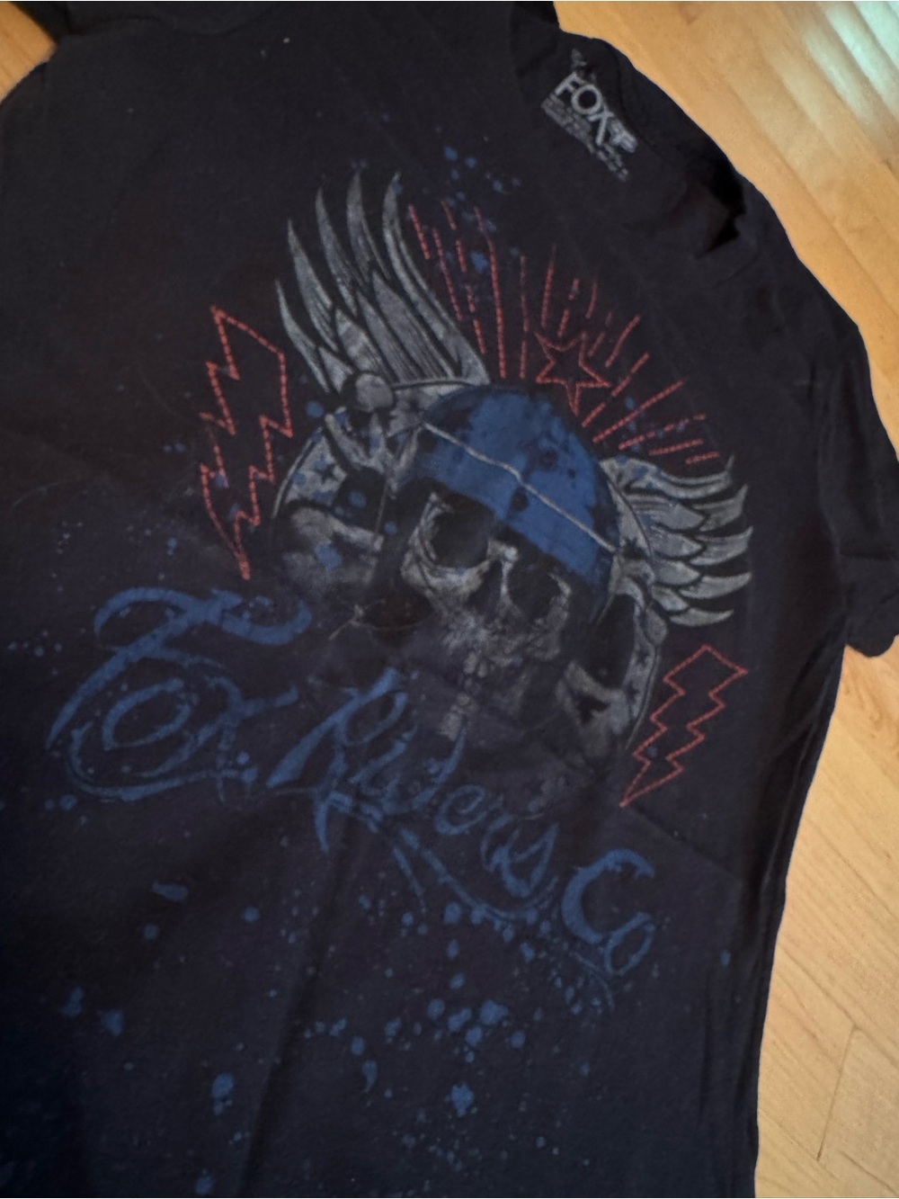 Fox Racing motocross Black Short-Sleeve Tee with Blue & Red Skull Graphic